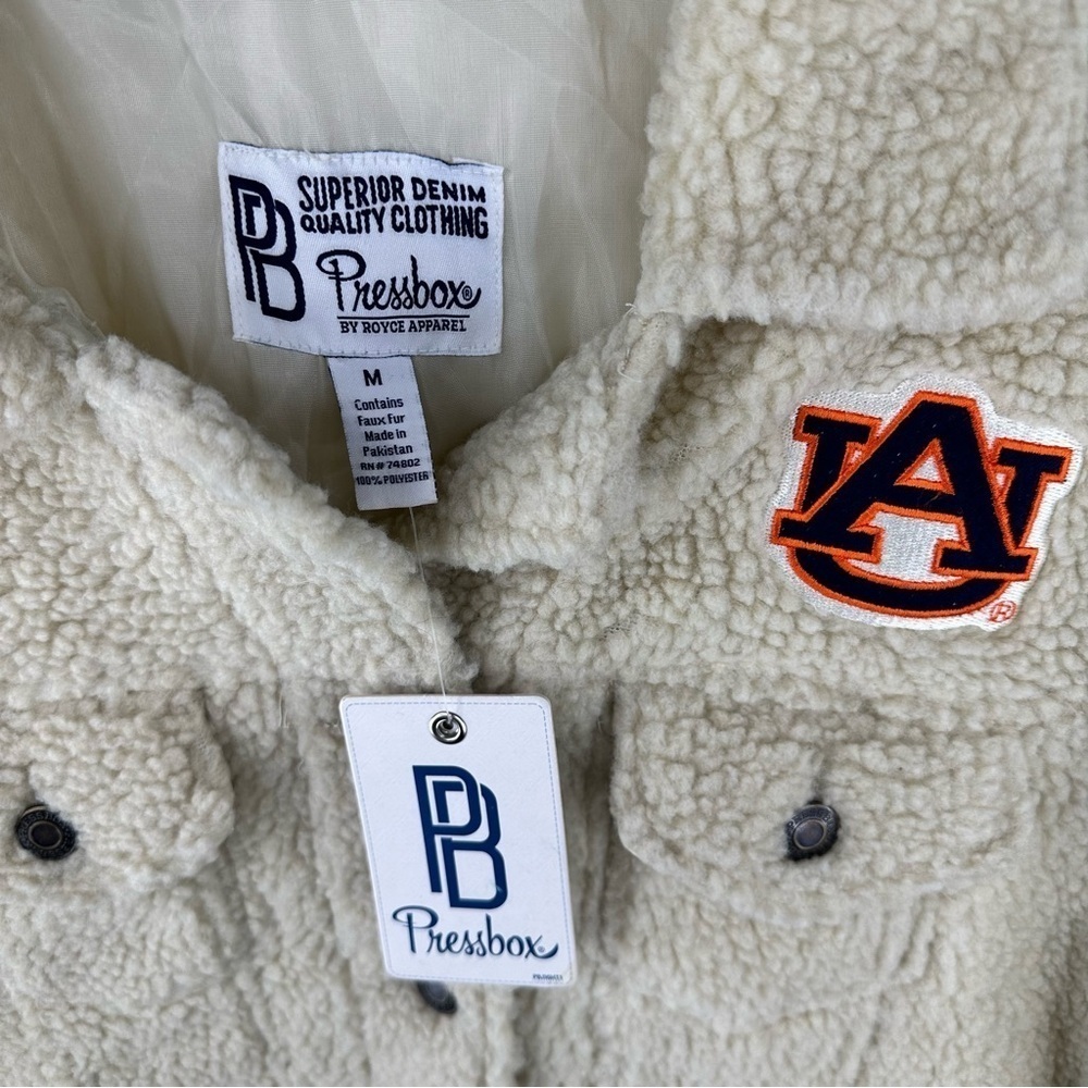 NWT Pressbox Women's Off-White Sherpa Auburn Tigers Football Jacket - Size M - Picture 3 of 6
